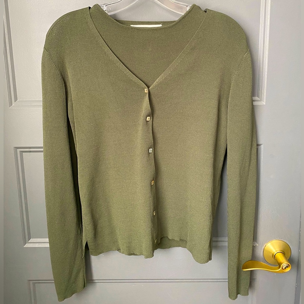 Joseph A. Military Green Top & Cardigan Set | Small